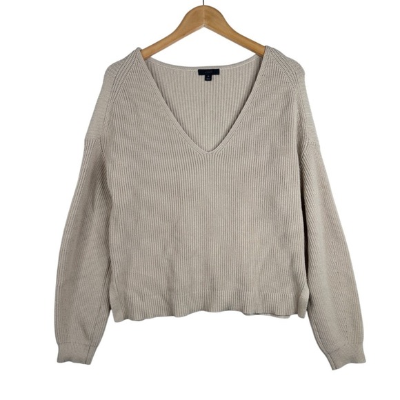 J. Crew Sweaters - J. Crew Womens Ribbed V Neck Beach Sweater Size Medium Beige